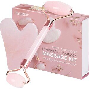 Lymphatic Drainage Face Massager Set: Rose Quartz Face Roller & Gua Sha Facial T